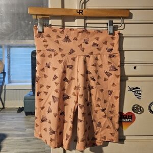 KEALOPIKO BIKE SHORTS - SIZE SMALL - LEHUA PRINT - PINK/PEACH COLOR